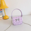 Sac à main violet à carreaux avec dentelle blanche et nœud argenté pour fille - Violet