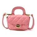 Pink quilted mini crossbody bag for girls with gold chain strap and top handle - Rose Red