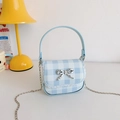 Mini sac à bandoulière à carreaux bleus avec dentelle blanche et nœud argenté pour enfant - Bleu