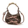 Borsa hobo scozzese per bambini con fiocchi rosa e dettagli in pizzo - Griglia rosa