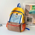 Mochila infantil colorida de nailon con múltiples bolsillos y diseño de patchwork - Grande / Amarillo