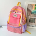 Mochila escolar en vibrantes colores macaron con diseño de patchwork rosa y amarillo - Grande / Rosa