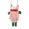Handgehäkelte Monster-Umhängetasche aus rosa Plüsch mit großen orangefarbenen Lippen - Rosa