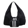 Large black denim tote bag with iconic white triple stripes and zipper closure - Black