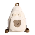 Bolso de lona blanco crema para niños con parche de oso marrón y diseño de orejitas - Marrón Grande