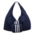 Dark blue denim hobo tote bag with three white stripes and matching small zipper pouch - Dark Blue