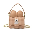 Cute plaid kids shoulder bag with crown puppy embroidery and large decorative bow - Khaki