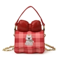 Petit sac à bandoulière à carreaux rouges pour enfants avec broderie chien mignon - Rouge