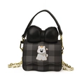 Kids' mini plaid crossbody bag in grey and black with a large leather bow and puppy - Black