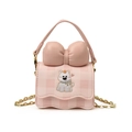 Sac bandoulière rose à carreaux pour enfants avec broderie chat et grand nœud - Rose