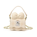 Cute puppy cartoon crossbody bag for kids with beige plaid pattern and bow detail - Beige