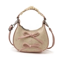 Mini borsa beige per bambine con pois rosa, fiocchi e manico in pizzo - Bianco Sporco