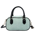 Mint green corduroy crossbody bag for kids with black leather trim and gold hardware - Green