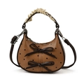 Borsa a tracolla marrone a pois con doppi fiocchi e bordo in pizzo per bambina - Cachi