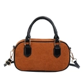 Kids vintage caramel corduroy handbag with black trim and striped velvet texture - Brown