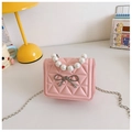 Mini sac bandoulière matelassé rose enfant avec poignée perle et nœud argenté - Rose