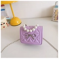 Mini sac matelassé lavande avec poignée en perles et nœud argenté pour enfants - Violet