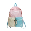 Mochila infantil de bloques de color rosa y azul con bolsillos dobles y letras impresas - Rosa