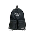 Mochila clásica negra para niños con múltiples bolsillos y estampado de letras blancas - Negro