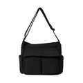 Minimalistische schwarze Canvas-Tasche mit großen Vordertaschen und verstellbarem Gurt - Schwarz