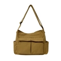 Minimalistische khakifarbene Canvas-Einkaufstasche mit verstellbarem Riemen und Taschen - Khaki