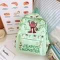 Süßer hellgrüner Kinderrucksack mit Cartoon-Teekannen-Monster aus strapazierfähigem Canvas - Grün