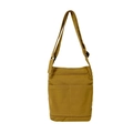 Minimalist washed canvas shoulder bag in mustard yellow with front utility pockets - Khaki