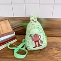 Kids light green canvas chest bag with cute cartoon teapot print and adjustable strap - Green