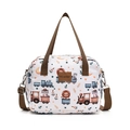 Sac à langer blanc avec motifs lion et raton laveur et poignées en toile marron - Marron