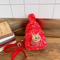 Kids red chest bag with cartoon cat illustration and adjustable fabric shoulder strap - Red