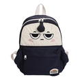 Zaino scolastico per bambini con design bianco e nero e ricamo viso carino - Blu Notte