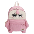 Zaino scolastico grande rosa e beige con simpatico ricamo di un volto cartoon - Rosa