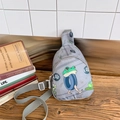 Graue Kinder-Brusttasche aus Canvas mit Cartoon-Frosch-Aufdruck und verstellbarem Gurt - Grau
