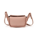 Minimalist bean paste pink PU leather crossbody bag for kids with silver hardware - Pink