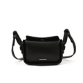Mini black leather crossbody bag for kids featuring a minimalist white logo and strap - Black