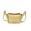 Minimalist lemon yellow PU leather crossbody bag for children featuring a silver metal logo - Light Yellow