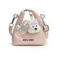 Roze mini crossbody tas voor kinderen met HELAHE-tekst en pluchen hondenhanger - Roze Met Hanger