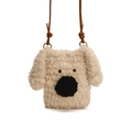 Simpatica borsa a tracolla peluche a forma di cucciolo in lana d'agnello panna - Beige