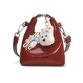 Mini donkerrode laks lederen handtas voor kinderen met een schattige pluche hond - Rood met hanger
