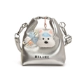 Zilveren mini handtas met HELAHE letters en schattige pluche honden hanger - Zilver met hanger