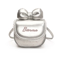 Bolso bandolera plateado para niña con bordado Banma rosa y gran lazo decorativo - Plateado