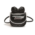 Sac bandoulière enfant en cuir verni noir avec nœud et bordure dentelle - Noir