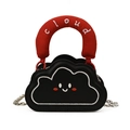 Süße schwarze Wolken-Handtasche mit rotem Griff und Smiley-Stickerei für Mädchen - Schwarz