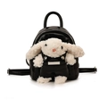 Mini black plush rabbit backpack in glossy faux leather with adjustable straps - Black