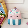 Pink kitten cupcake children backpack with rainbow top and glitter stripe details - Pink