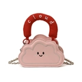 Pink cloud-shaped handbag with smiley embroidery and silver chain strap for women - Pink