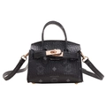 Zwarte mini crossbody tas met berenprint, gouden sluiting en leertextuur - Zwart