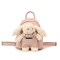 Pink faux leather mini backpack featuring a cute white plush bunny with overalls - Pink