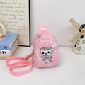 Pink cartoon girl crossbody bag for children featuring a cute coffee-themed ballet print - Coffee Cup Girl Style / Pink