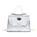 Mini silver sequin bow handbag for girls with metallic chain strap and top handle - Silver
